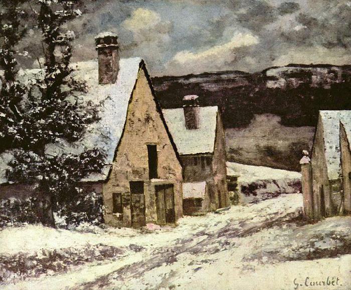 Gustave Courbet Dorfausgang im Winter oil painting image